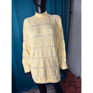 Vintage Basic Editions Knit Sweater Striped Cream Blue Acrylic Size Medium